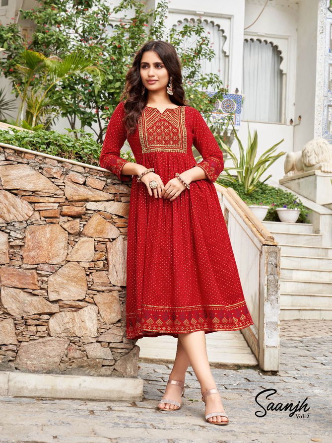 Heritage Saanjh 2 Rayon Printed Ethnic Wear Anarkali Long Kurti Collection